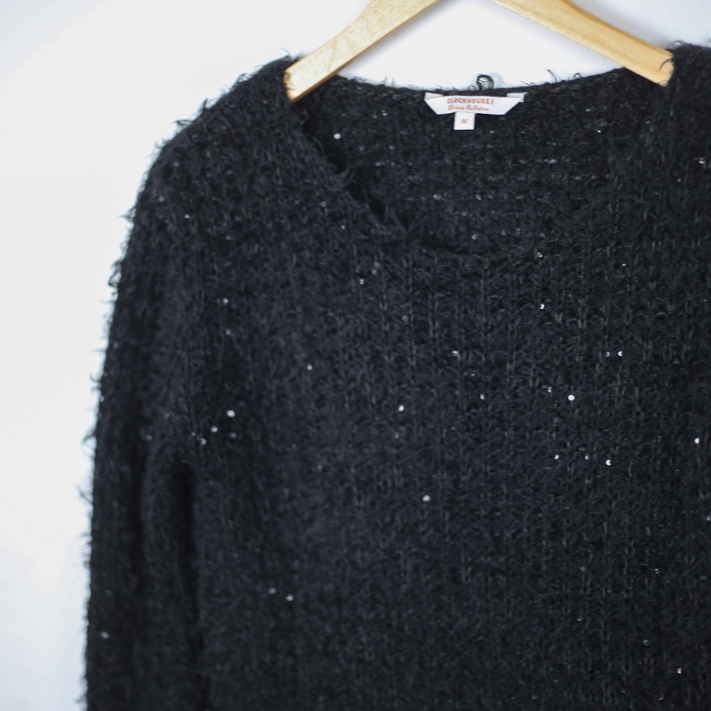 Black Fuzzy and Sequin Sweater Size Medium